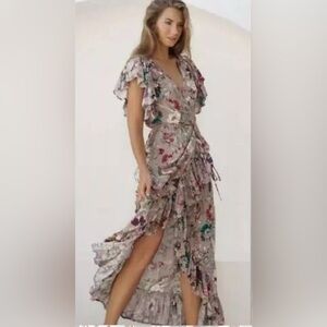 NWT ELF Handmade Carmen Floral Wrap Maxi Dress Women’s Ruffle Size XXL